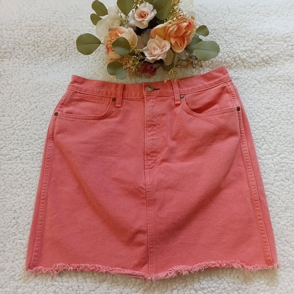 Rag & Bone Denim Frayed Raw Hem Coral Haze Cotton Skirt Women